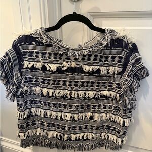 Sea New York Navy and White Fringe Women's Top